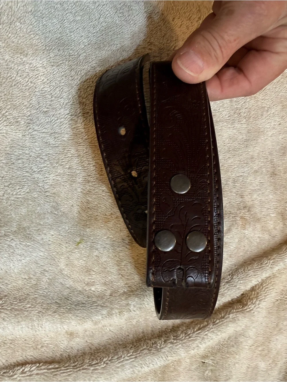 BC Belts Men's Dark Brown Leather Belt with Embossed Detail